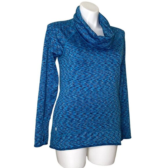 Athleta Blue Space Dye Tranquility Pullover Cowl Neck Top, Women's Size L - Picture 3 of 10